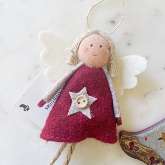 Christmas Angel Ornaments, Set of 2, Natural Wooden & Felt Style - Picture 4 of 10